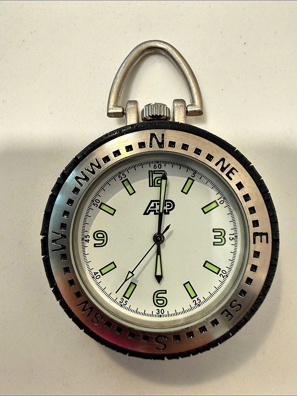 Vintage ADP Pocket Watch Compass Dial Silver & Black New